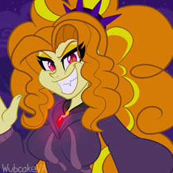 Size: 1000x1000 | Tagged: safe, artist:wubcakeva, character:adagio dazzle, equestria girls:rainbow rocks, g4, my little pony: equestria girls, my little pony:equestria girls, breasts, busty adagio dazzle, evil grin, fangs, female, gem, grin, looking at you, siren gem, smiling, solo