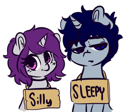 Size: 1280x1151 | Tagged: safe, artist:wickedsilly, oc, oc only, oc:sleepy head, oc:wicked silly, species:pony, species:unicorn, choker, cute, female, looking at you, male, mare, oc x oc, shipping, simple background, smiling, stallion, straight, white background, wickedsleepy