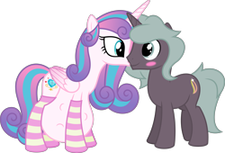 Size: 9388x6400 | Tagged: safe, artist:parclytaxel, character:princess flurry heart, oc, oc:shimmering glow, parent:king sombra, parent:radiant hope, parents:hopebra, species:alicorn, species:pony, species:unicorn, .svg available, absurd resolution, adult, blushing, canon x oc, clothing, couple, female, flurryglow, husband and wife, hyper, hyper pregnancy, kicking, kiss on the cheek, kissing, male, mama flurry, mare, married couple, multiple pregnancy, offspring, offspring shipping, older, older flurry heart, pregnant, shipping, simple background, socks, stallion, straight, striped socks, transparent background, vector