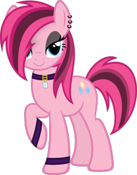 Size: 3509x4500 | Tagged: safe, artist:slb94, character:pinkie pie, alternate hairstyle, armband, bracelet, collar, dog tags, ear piercing, earring, eyeshadow, female, goth, jewelry, looking at you, makeup, piercing, raised hoof, simple background, smiling, solo, transparent background, vector