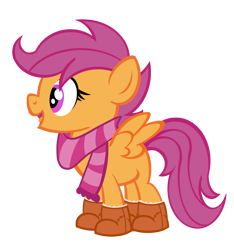 Size: 1123x1200 | Tagged: safe, artist:pixelkitties, character:scootaloo, species:pegasus, species:pony, bootaloo, boots, clothing, hoof boots, scarf, simple background, transparent background