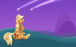 Size: 1920x1200 | Tagged: safe, artist:ratofdrawn, character:applejack, episode:apple family reunion, g4, my little pony: friendship is magic, applejack's parents, crying, female, night, shooting stars, sitting, solo, wallpaper
