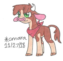 Size: 771x739 | Tagged: safe, artist:cmara, character:arizona cow, species:cow, them's fightin' herds, bandana, cloven hooves, female, marker drawing, simple background, solo, traditional art, white background