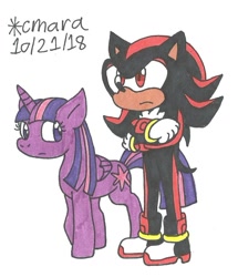 Size: 799x927 | Tagged: safe, artist:cmara, character:twilight sparkle, character:twilight sparkle (alicorn), species:alicorn, species:pony, crossover, shadow the hedgehog, sonic the hedgehog (series), traditional art