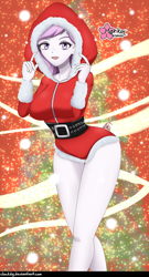 Size: 540x1000 | Tagged: safe, artist:clouddg, character:fleur-de-lis, my little pony:equestria girls, breasts, busty fleur-de-lis, christmas, clothing, costume, female, hat, holiday, legs, santa costume, santa hat, solo, thighs