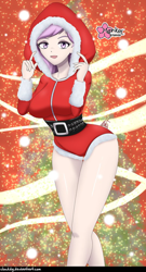 Size: 540x1000 | Tagged: safe, alternate version, artist:clouddg, character:fleur-de-lis, my little pony:equestria girls, breasts, busty fleur-de-lis, christmas, clothing, female, holiday, hoodie, human coloration, looking at you, signature, solo