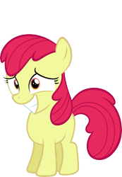 Size: 4158x6000 | Tagged: safe, artist:slb94, edit, editor:slayerbvc, character:apple bloom, species:earth pony, species:pony, episode:brotherhooves social, g4, my little pony: friendship is magic, absurd resolution, accessory-less edit, female, filly, grin, missing accessory, nervous, simple background, smiling, solo, transparent background, vector, vector edit