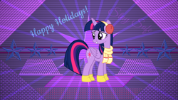 Size: 3840x2160 | Tagged: safe, artist:laszlvfx, artist:slb94, edit, character:twilight sparkle, character:twilight sparkle (alicorn), species:alicorn, species:pony, clothing, earmuffs, female, happy holidays, mare, scarf, smiling, solo, wallpaper, wallpaper edit