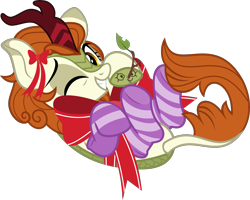 Size: 5523x4428 | Tagged: safe, artist:jhayarr23, character:autumn blaze, species:kirin, episode:sounds of silence, g4, my little pony: friendship is magic, absurd resolution, autumn blaze's puppet, awwtumn blaze, bow, clothing, cute, female, looking at you, one eye closed, simple background, smiling, socks, solo, striped socks, transparent background, vector, wink
