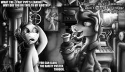 Size: 1174x681 | Tagged: safe, artist:jamescorck, character:fancypants, character:rarity, oc, oc:movie slate, black and white, grayscale, monochrome, movie, movie review, run silent run deep, submarine