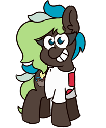 Size: 1000x1200 | Tagged: safe, artist:threetwotwo32232, oc, oc only, oc:bright idea, species:earth pony, species:pony, 2019 community collab, derpibooru community collaboration, clothing, female, looking at you, mare, shirt, solo, t-shirt