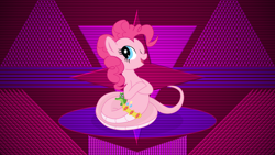 Size: 3840x2160 | Tagged: safe, artist:elsdrake, artist:laszlvfx, edit, character:gummy, character:pinkie pie, species:lamia, female, lamiafied, looking at you, male, one eye closed, original species, pinklamia pie, smiling, solo, species swap, wallpaper, wallpaper edit, wink