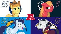 Size: 1920x1080 | Tagged: safe, artist:dashiesparkle, artist:heart-of-stitches, artist:sonofaskywalker, character:big mcintosh, character:braeburn, character:chancellor neighsay, character:soarin', afc, afc wildcard round, american football, baltimore ravens, houston texans, indianapolis colts, los angeles chargers, nfl, nfl playoffs, nfl wildcard round, sports, vector