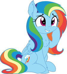 Size: 2500x2776 | Tagged: safe, artist:aureai-sketches, artist:cyanlightning, artist:slb94, character:rainbow dash, species:pegasus, species:pony, alternate hairstyle, care mare, chest fluff, cute, dashabetes, female, girly, mare, raised hoof, simple background, sitting, smiling, solo, tomboy taming, transparent background