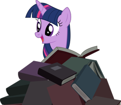 Size: 5000x4358 | Tagged: safe, artist:dashiesparkle, character:twilight sparkle, character:twilight sparkle (alicorn), species:alicorn, species:pony, episode:castle mane-ia, g4, my little pony: friendship is magic, .svg available, absurd resolution, book, female, mare, open mouth, simple background, solo, that pony sure does love books, transparent background, vector
