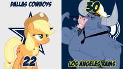 Size: 1920x1080 | Tagged: safe, artist:oblivionfall, artist:parclytaxel, character:applejack, character:iron will, species:pony, american football, dallas cowboys, los angeles rams, nfc divisional round, nfl, nfl divisional round, nfl playoffs, sports, vector