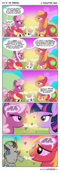 Size: 900x2573 | Tagged: safe, artist:pixelkitties, character:apple bloom, character:big mcintosh, character:cheerilee, character:scootaloo, character:smarty pants, character:sweetie belle, character:twilight sparkle, species:earth pony, species:pegasus, species:pony, species:unicorn, ship:cheerilight, comic, cutie mark crusaders, female, filly, hallucination, lesbian, male, mare, shipping, smartymac, stallion