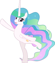 Size: 5717x6508 | Tagged: safe, artist:jhayarr23, edit, editor:slayerbvc, character:princess celestia, species:alicorn, species:pony, episode:horse play, g4, my little pony: friendship is magic, absurd resolution, accessory-less edit, barehoof, charades, cute, cutelestia, female, mare, missing accessory, sillestia, silly, silly pony, simple background, solo, standing, standing on one leg, transparent background, vector, vector edit