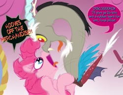 Size: 1056x817 | Tagged: safe, artist:frist44, character:discord, character:pinkie pie, species:earth pony, species:pony, comic:panty shopping with discord, carousel boutique, comic, dialogue, female, mare, mirror, open mouth, tongue out
