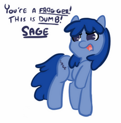 Size: 451x458 | Tagged: safe, artist:mt, edit, oc, oc only, oc:sage (4chan), species:earth pony, species:pony, /mlp/, 4chan, censored, female, frogger, frown, mare, open mouth, raised hoof, sage, simple background, solo, white background