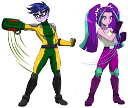 Size: 3544x2992 | Tagged: safe, artist:danmakuman, edit, character:aria blaze, character:microchips, ship:ariachips, my little pony:equestria girls, female, male, shipping