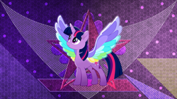 Size: 3840x2160 | Tagged: safe, artist:laszlvfx, artist:pink1ejack, edit, character:twilight sparkle, character:twilight sparkle (alicorn), species:alicorn, species:pony, friendship is magic: rainbow roadtrip, g4, my little pony: friendship is magic, colored wings, colored wingtips, cute, female, high res, looking up, mare, multicolored wings, rainbow wings, smiling, solo, spread wings, twiabetes, wallpaper, wallpaper edit, wing bling, wings