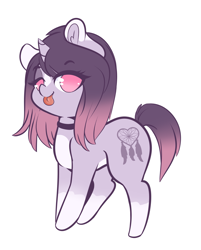 Size: 2569x3193 | Tagged: safe, artist:wickedsilly, oc, oc only, oc:wicked silly, species:pony, species:unicorn, choker, female, gradient hair, mare, no pupils, pale belly, redesign, simple background, smiling, solo, tongue out, white background