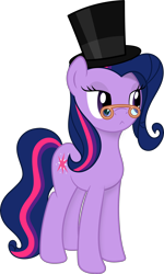 Size: 1920x3200 | Tagged: safe, artist:a-leksey, artist:slb94, character:twilight sparkle, character:twilight sparkle (unicorn), species:pony, species:unicorn, alternate hairstyle, classy, clothing, female, glasses, hat, simple background, solo, top hat, transparent background, vector