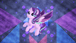 Size: 2560x1440 | Tagged: safe, artist:laszlvfx, edit, character:starlight glimmer, species:alicorn, species:pony, friendship is magic: rainbow roadtrip, g4, my little pony: friendship is magic, abstract background, alicornified, colored wings, female, mare, movie accurate, multicolored wings, race swap, rainbow wings, solo, spread wings, starlicorn, wallpaper, wallpaper edit, wing bling, wings, xk-class end-of-the-world scenario
