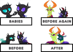 Size: 1280x924 | Tagged: safe, artist:dashiesparkle, artist:kirbymlp, artist:no-time-for-caution, artist:sketchmcreations, character:pharynx, character:prince pharynx, character:thorax, species:changeling, species:reformed changeling, episode:the times they are a changeling, episode:to change a changeling, g4, my little pony: friendship is magic, baby, brothers, male, nymph, reformed