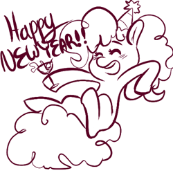 Size: 450x450 | Tagged: safe, artist:mt, character:pinkie pie, blushing, clothing, cute, diapinkes, drunk, drunkie pie, female, happy new year, hat, holiday, martini, monochrome, new years eve, party hat, solo