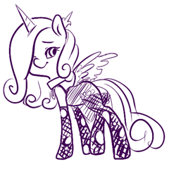 Size: 450x450 | Tagged: safe, artist:mt, character:princess cadance, character:queen chrysalis, clothing, costume, female, lingerie, monochrome, plot, solo, stockings