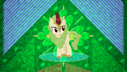 Size: 5120x2880 | Tagged: safe, artist:cirillaq, artist:laszlvfx, edit, character:spring glow, species:kirin, episode:sounds of silence, g4, my little pony: friendship is magic, background kirin, cloven hooves, female, smiling, solo, wallpaper, wallpaper edit