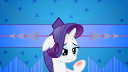 Size: 3840x2160 | Tagged: safe, artist:laszlvfx, artist:stayeend, edit, character:rarity, species:pony, species:unicorn, abstract background, female, floppy ears, frown, hooves, injured, lidded eyes, looking at something, looking down, mare, sad, underhoof, wallpaper, wallpaper edit