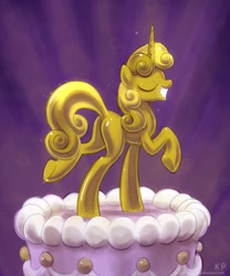 Size: 1000x1200 | Tagged: safe, artist:kp-shadowsquirrel, character:sweetie belle, cake, female, grin, luster dust, older, older sweetie belle, plot, solo, sweetie gold