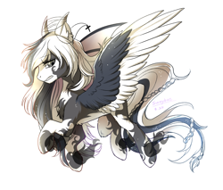 Size: 2300x1960 | Tagged: safe, artist:swaybat, oc, oc only, species:pony, bat wings, cross, horns, hybrid, long mane, male, simple background, solo, stallion, white background, wings