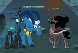 Size: 1078x741 | Tagged: safe, artist:andoanimalia, artist:etherium-apex, artist:nukarulesthehouse1, artist:parclytaxel, artist:proenix, character:grogar, character:king sombra, character:queen chrysalis, species:changeling, species:pony, species:ram, species:unicorn, episode:the beginning of the end, g4, my little pony: friendship is magic, armor, black mane, cape, caption, cave, changeling queen, clothing, cloven hooves, ethereal mane, eyes closed, fabulous, female, funny, group, horns, image macro, legion of doom, male, raised hoof, stallion, stupid sexy sombra, text, vector
