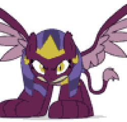 Size: 750x719 | Tagged: safe, artist:dashiesparkle, editor:undeadponysoldier, character:sphinx, species:pony, species:sphinx, episode:daring done, angry, female, frown, glare, gritted teeth, looking at you, macro, pixel art, pixelated, sharp teeth, simple background, solo, spread wings, teeth, white background, wings