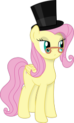 Size: 2700x4500 | Tagged: safe, artist:slb94, character:fluttershy, species:pegasus, species:pony, :<, classy, clothing, cute, dapper, female, glasses, hat, shyabetes, simple background, solo, top hat, transparent background, vector