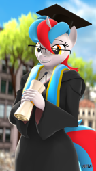 Size: 2160x3840 | Tagged: safe, artist:anthroponiessfm, oc, oc only, oc:audina puzzle, species:anthro, 3d, anthro oc, clothing, cute, female, glasses, graduation, graduation cap, hat, looking at you, solo, source filmmaker