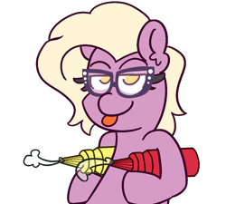 Size: 1000x900 | Tagged: safe, artist:threetwotwo32232, character:grace manewitz, species:earth pony, species:pony, female, food, glasses, looking at you, mare, mlem, sauce, silly, tongue out