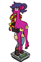 Size: 800x1200 | Tagged: safe, artist:threetwotwo32232, character:sunset shimmer, oc, oc:fizzy pop, my little pony:equestria girls, female, giraffe, mlem, scale, silly, tongue out