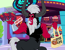Size: 1000x773 | Tagged: safe, artist:pixelkitties, character:lord tirek, species:centaur, my little pony:equestria girls, everfree northwest, grizz, mark acheson, pixelkitties' brilliant autograph media artwork, sold out, tirek's revenge, tote bag, video game, video game cover, we bare bears