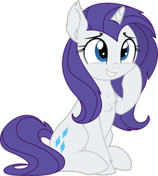 Size: 4503x5000 | Tagged: safe, artist:aureai-sketches, artist:cyanlightning, artist:slb94, edit, character:rarity, species:pony, species:unicorn, alternate hairstyle, chest fluff, cute, female, mare, raribetes, simple background, sitting, smiling, solo, transparent background, vector