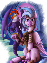 Size: 1119x1500 | Tagged: safe, artist:jamescorck, character:edith, character:silverstream, species:classical hippogriff, species:cockatrice, species:hippogriff, episode:student counsel, armor, badass, clothing, fantasy class, leg wraps, ranger