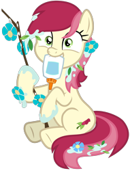Size: 5000x6535 | Tagged: safe, artist:djdavid98, character:roseluck, species:pony, episode:student counsel, .svg available, cute, cuteluck, female, flower, flower in hair, glue, messy, mouth hold, rosabetes, silly, silly pony, simple background, sitting, solo, stick, transparent background, underhoof, vector
