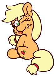 Size: 650x900 | Tagged: safe, artist:threetwotwo32232, character:applejack, species:earth pony, species:pony, female, looking back, mare, solo