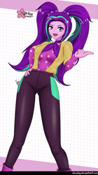 Size: 561x1000 | Tagged: safe, artist:clouddg, character:aria blaze, episode:find the magic, equestria girls:rainbow rocks, g4, my little pony: equestria girls, my little pony:equestria girls, spoiler:eqg series (season 2), ariabetes, ascot, beckoning, cute, female, looking at you, open mouth, pigtails, smiling, solo, twintails
