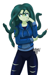 Size: 2600x4000 | Tagged: safe, artist:danmakuman, oc, oc only, oc:medusa, my little pony:equestria girls, clothing, female, hoodie, monster girl, simple background, snake, solo, transparent background