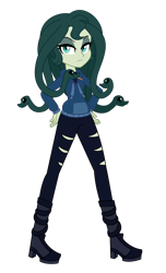 Size: 2000x3300 | Tagged: safe, artist:wubcakeva, oc, oc:medusa, my little pony:equestria girls, clothing, equestria girls-ified, female, full body, gorgon, high res, hoodie, medusa, pants, simple background, torn clothes, transparent background